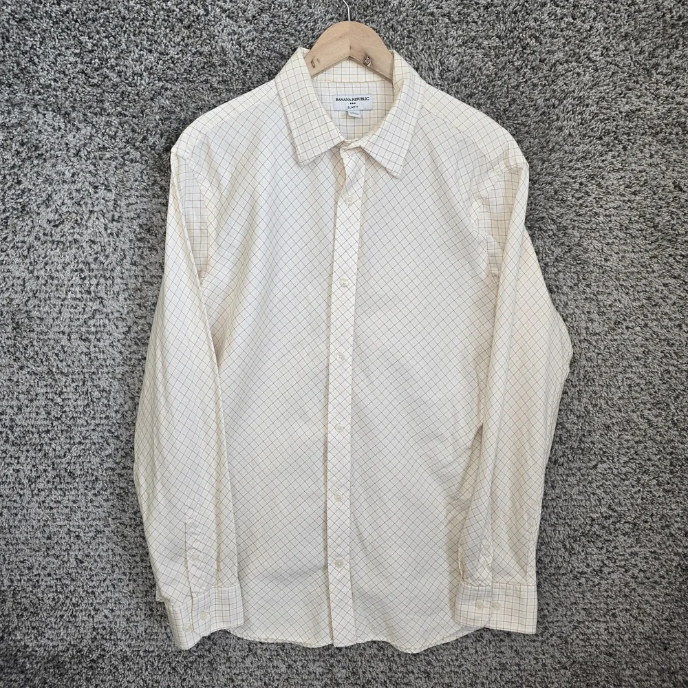 Banana Republic Shirt Mens Large 16-16.5 Button Up Slim Fit Yellow Long Sleeve